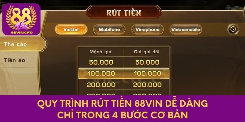 Quy trình rút tiền 88vin dễ dàng chỉ trong 4 bước cơ bản